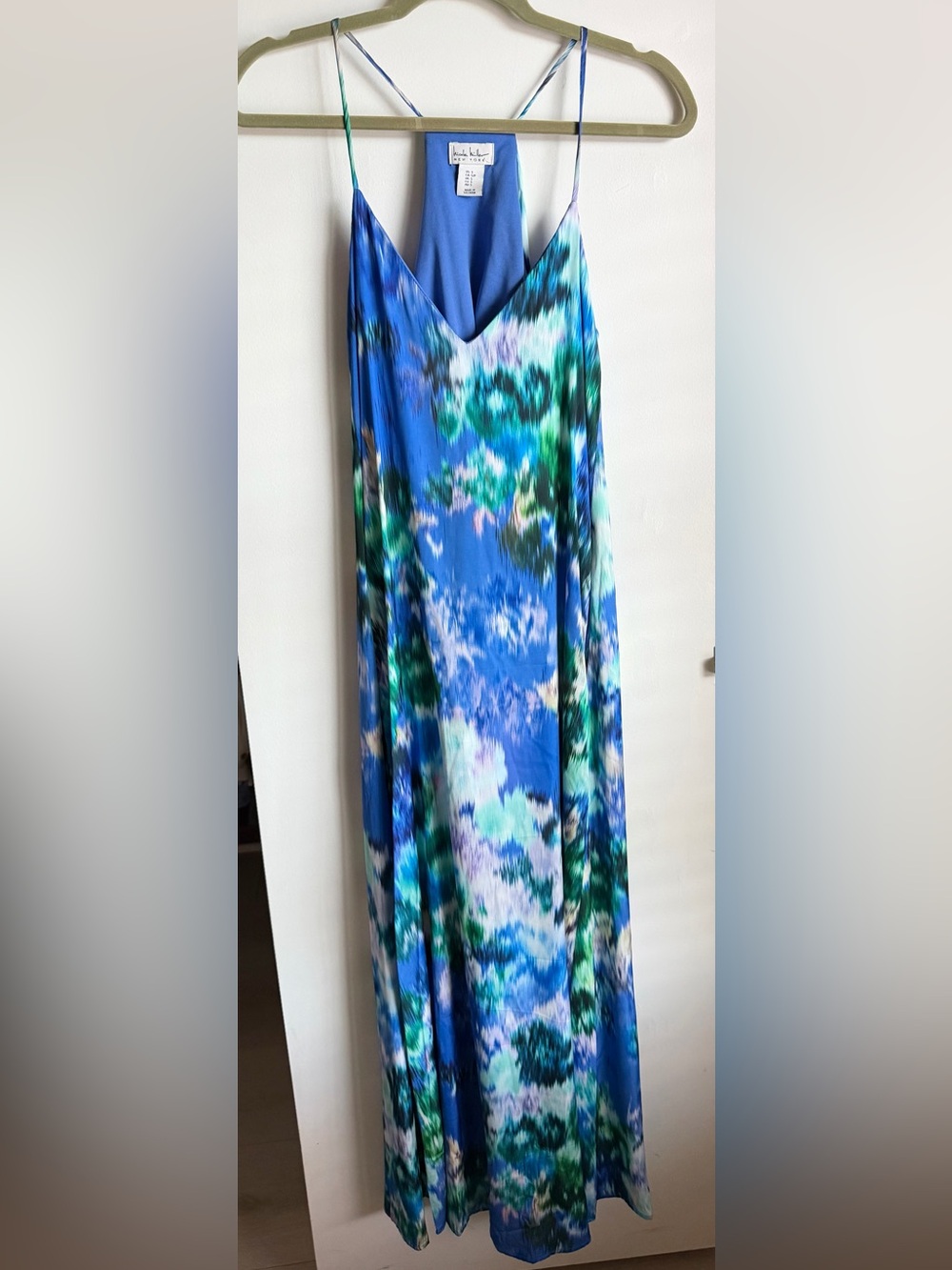 Nicole Miller Blue and Green Abstract Print Maxi Dress